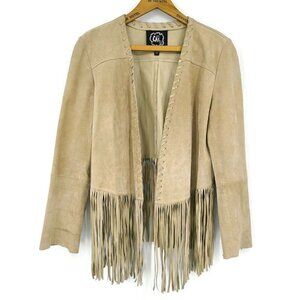 Chi by Falchi Leather Fringe Jacket Womens XS Long Sleeve Open Front